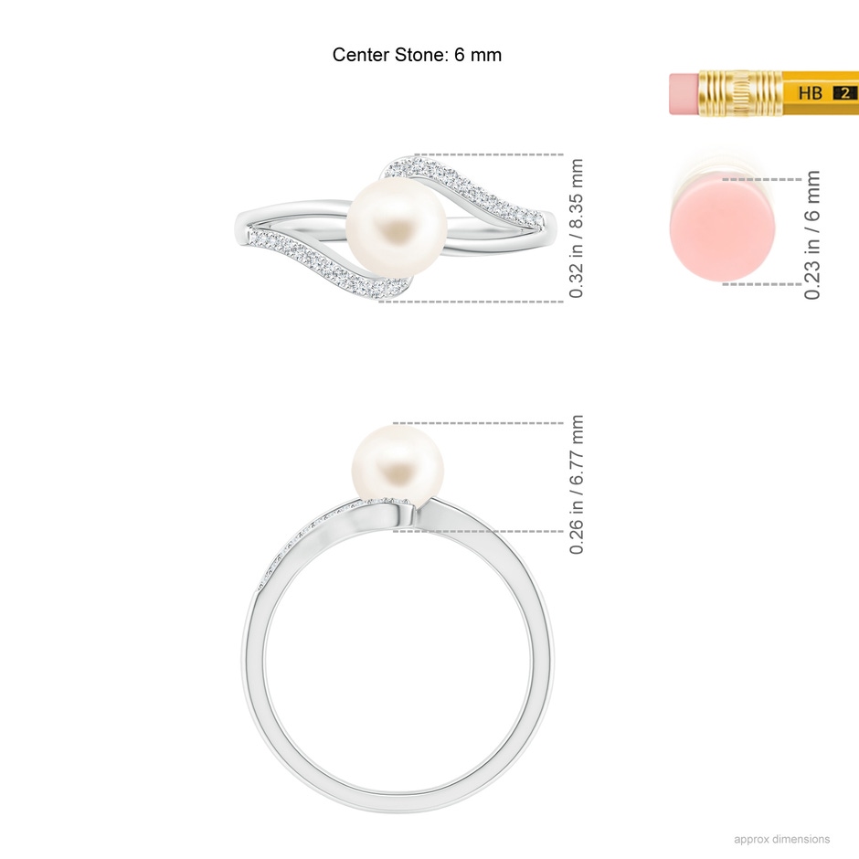 6mm AAA Freshwater Pearl Ring with Bypass Shank in White Gold ruler