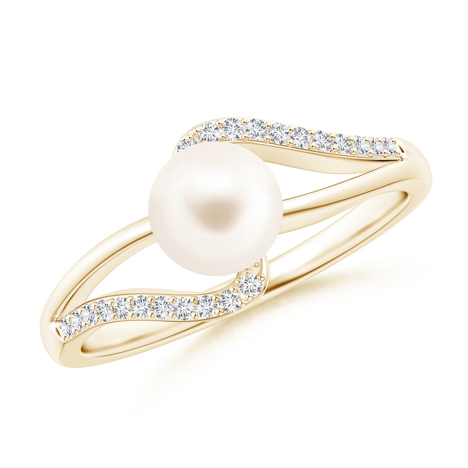6mm AAA Freshwater Pearl Ring with Bypass Shank in Yellow Gold 