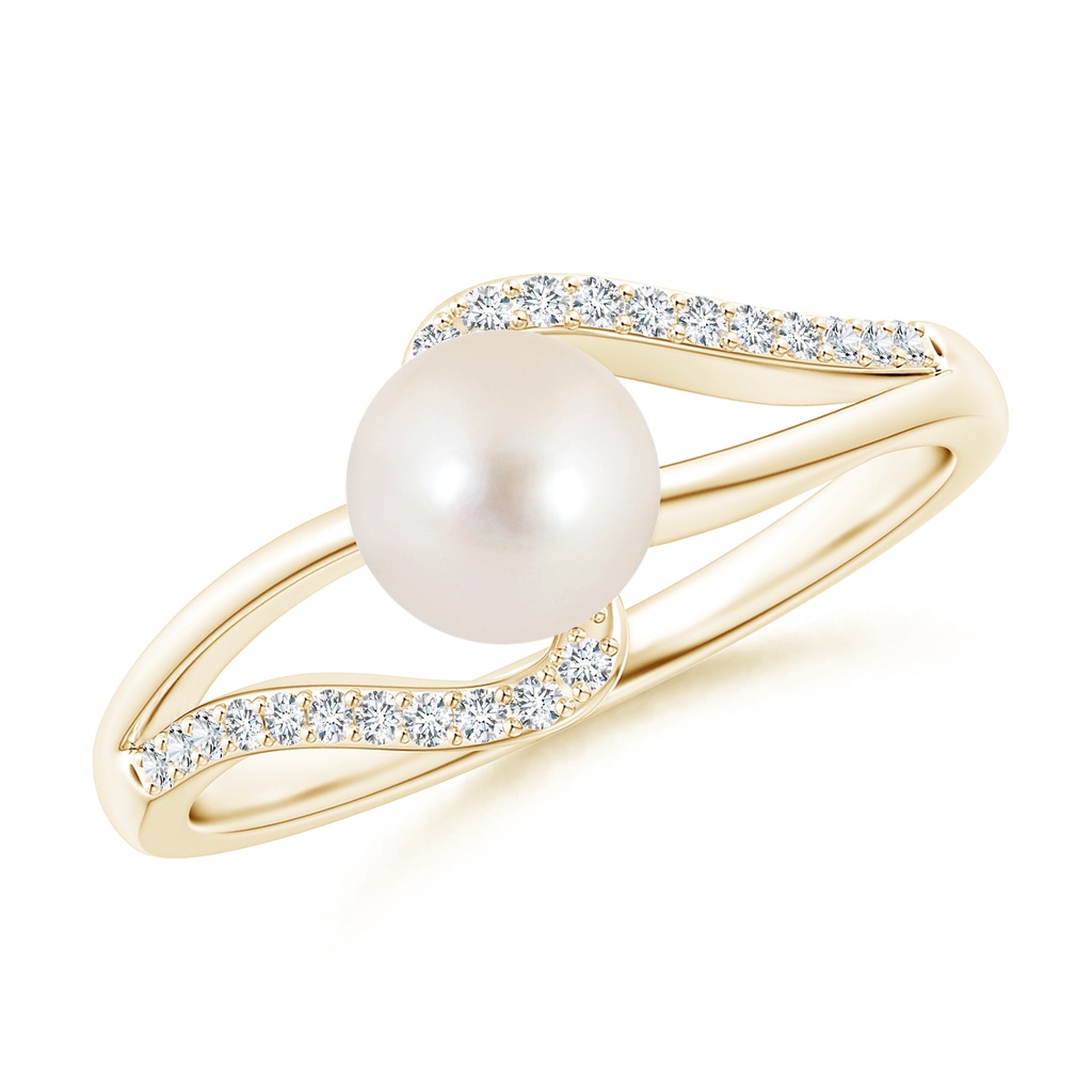 6mm AAAA Freshwater Pearl Ring with Bypass Shank in Yellow Gold