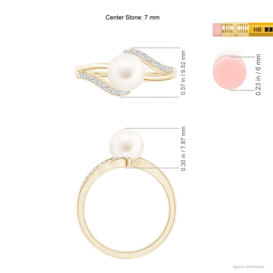 7mm AA Freshwater Pearl Ring with Bypass Shank in Yellow Gold ruler