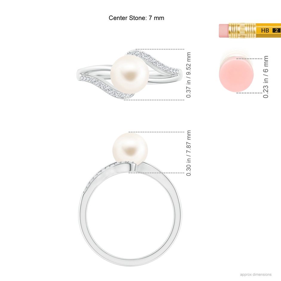 7mm AAA Freshwater Pearl Ring with Bypass Shank in White Gold ruler