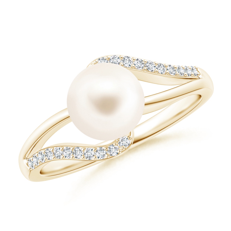 7mm AAA Freshwater Pearl Ring with Bypass Shank in Yellow Gold 
