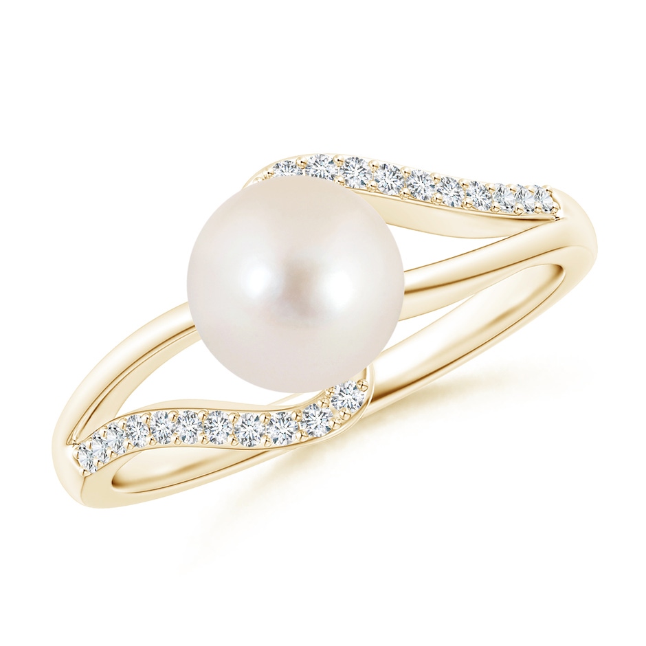 7mm AAAA Freshwater Pearl Ring with Bypass Shank in Yellow Gold 