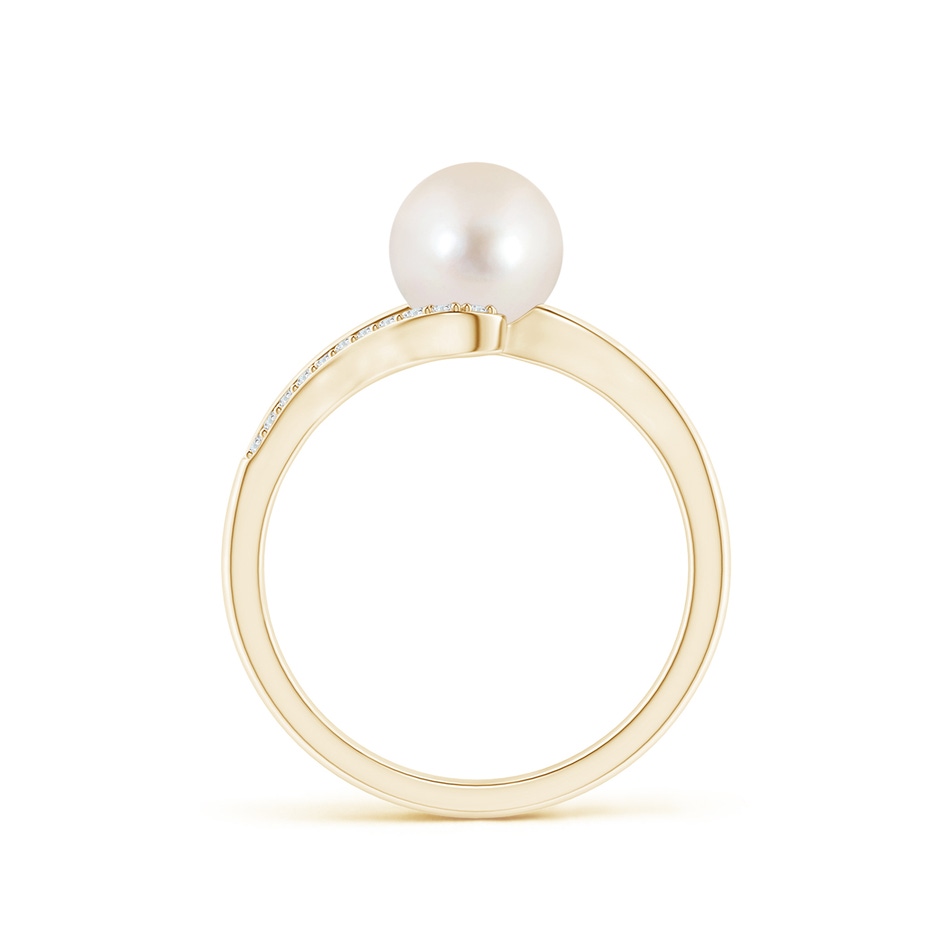7mm AAAA Freshwater Pearl Ring with Bypass Shank in Yellow Gold side 1