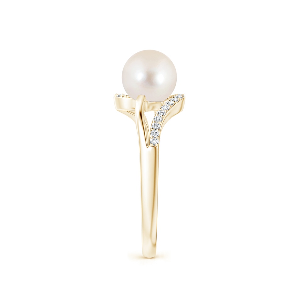 7mm AAAA Freshwater Pearl Ring with Bypass Shank in Yellow Gold side 2