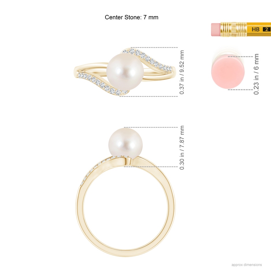 7mm AAAA Freshwater Pearl Ring with Bypass Shank in Yellow Gold ruler
