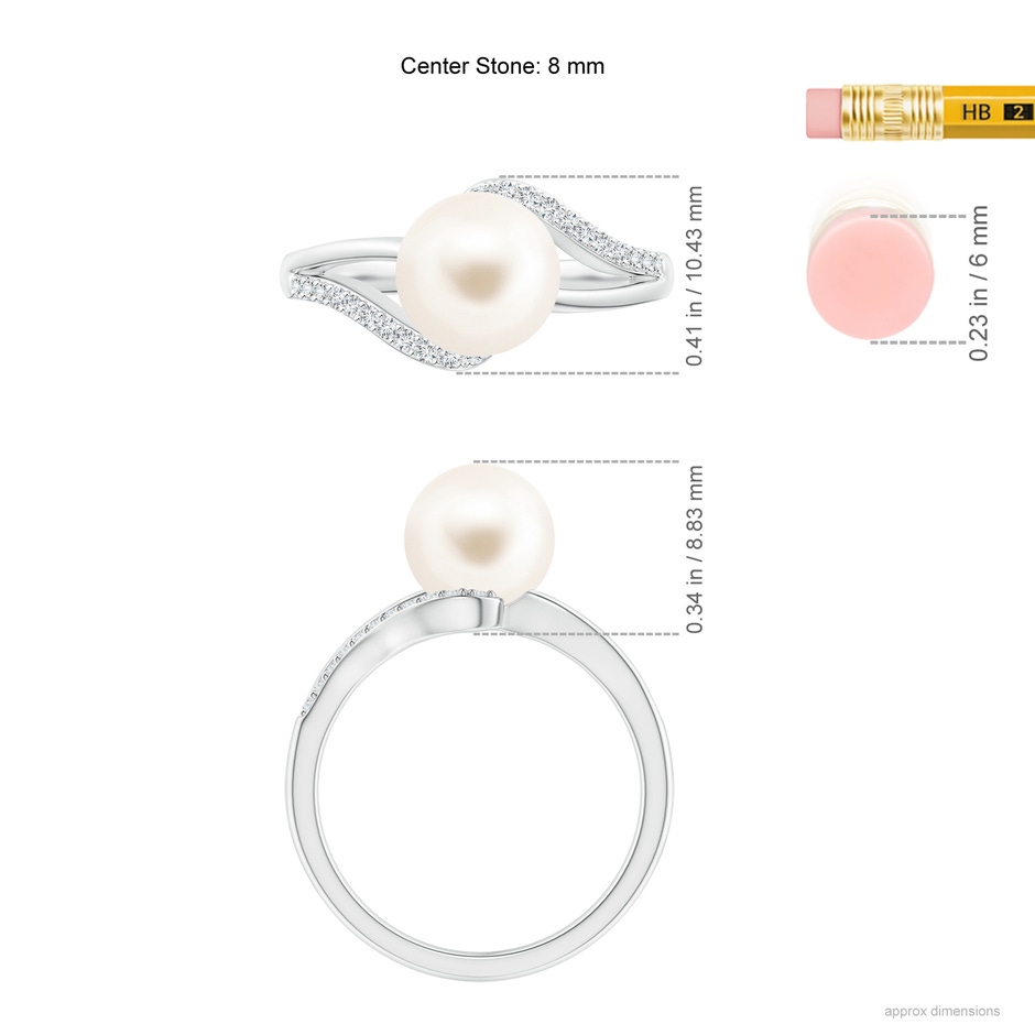 8mm AAA Freshwater Pearl Ring with Bypass Shank in White Gold ruler