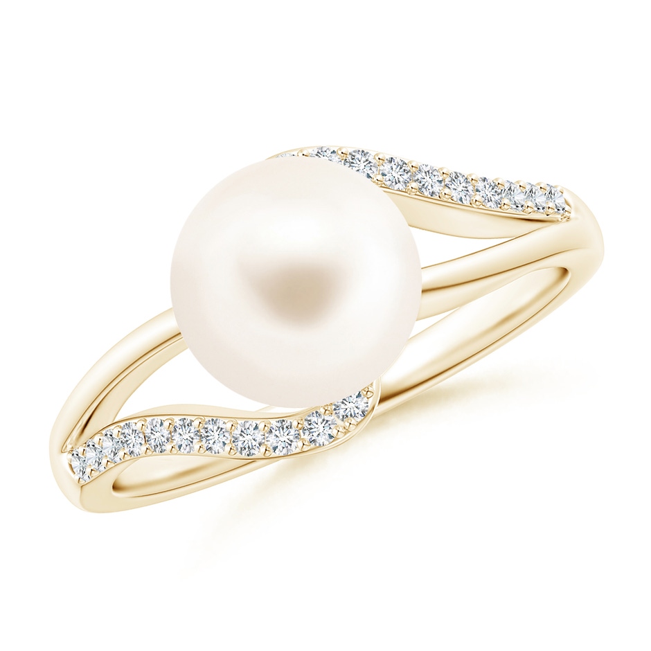 8mm AAA Freshwater Pearl Ring with Bypass Shank in Yellow Gold 