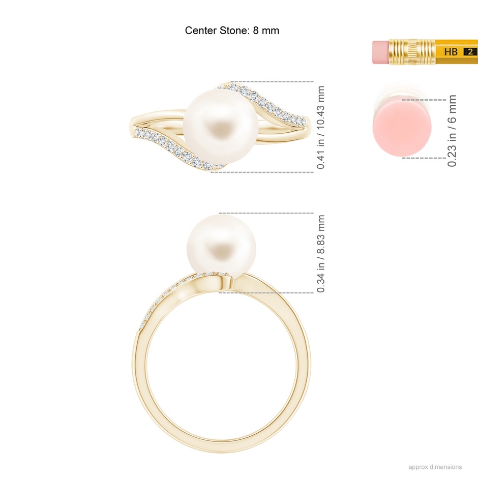 8mm AAA Freshwater Pearl Ring with Bypass Shank in Yellow Gold ruler