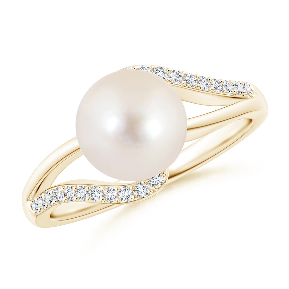 8mm AAAA Freshwater Pearl Ring with Bypass Shank in Yellow Gold 