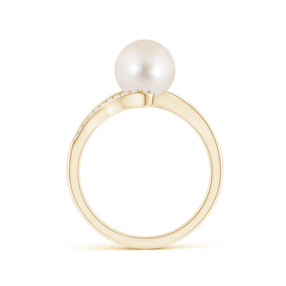 8mm AAAA Freshwater Pearl Ring with Bypass Shank in Yellow Gold side 1