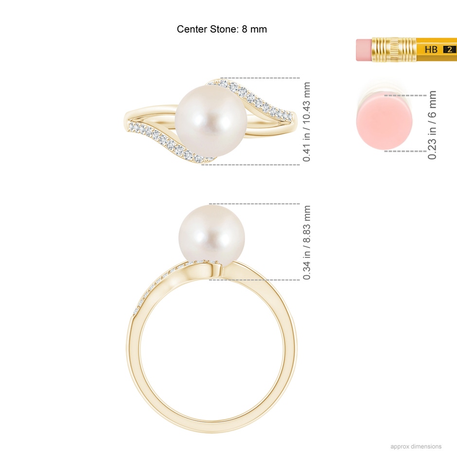 8mm AAAA Freshwater Pearl Ring with Bypass Shank in Yellow Gold ruler