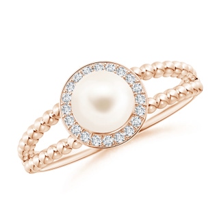 6mm AAA Freshwater Pearl Ring with Beaded Split Shank in Rose Gold