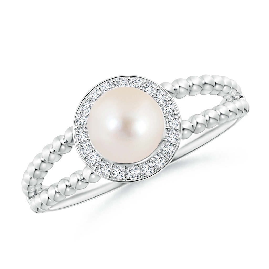 6mm AAAA Freshwater Pearl Ring with Beaded Split Shank in P950 Platinum
