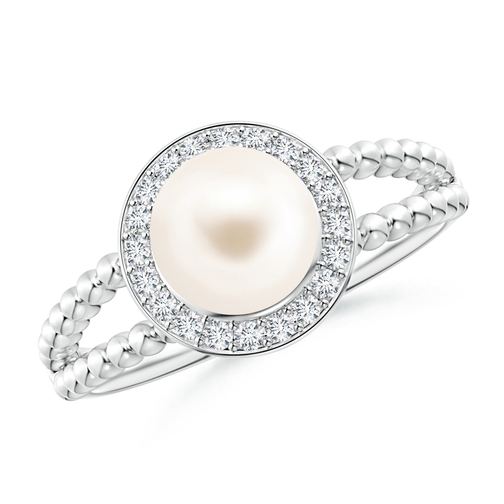 7mm AAA Freshwater Pearl Ring with Beaded Split Shank in P950 Platinum