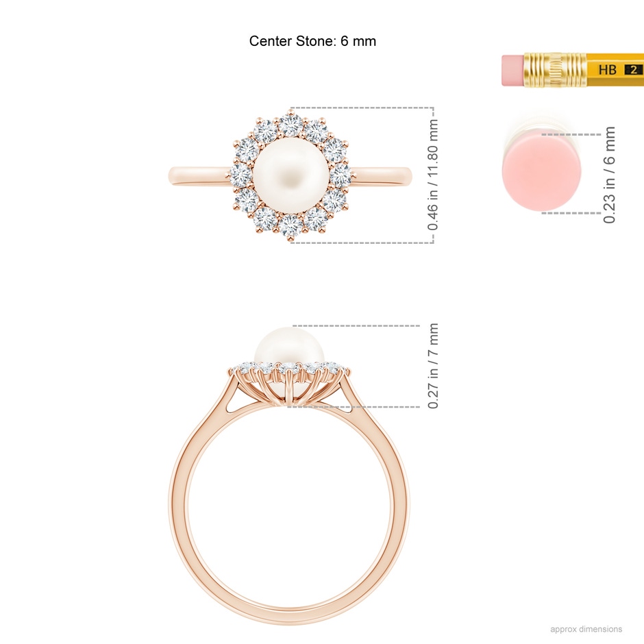 6mm AA Princess Diana Inspired Freshwater Pearl Ring in 9K Rose Gold ruler