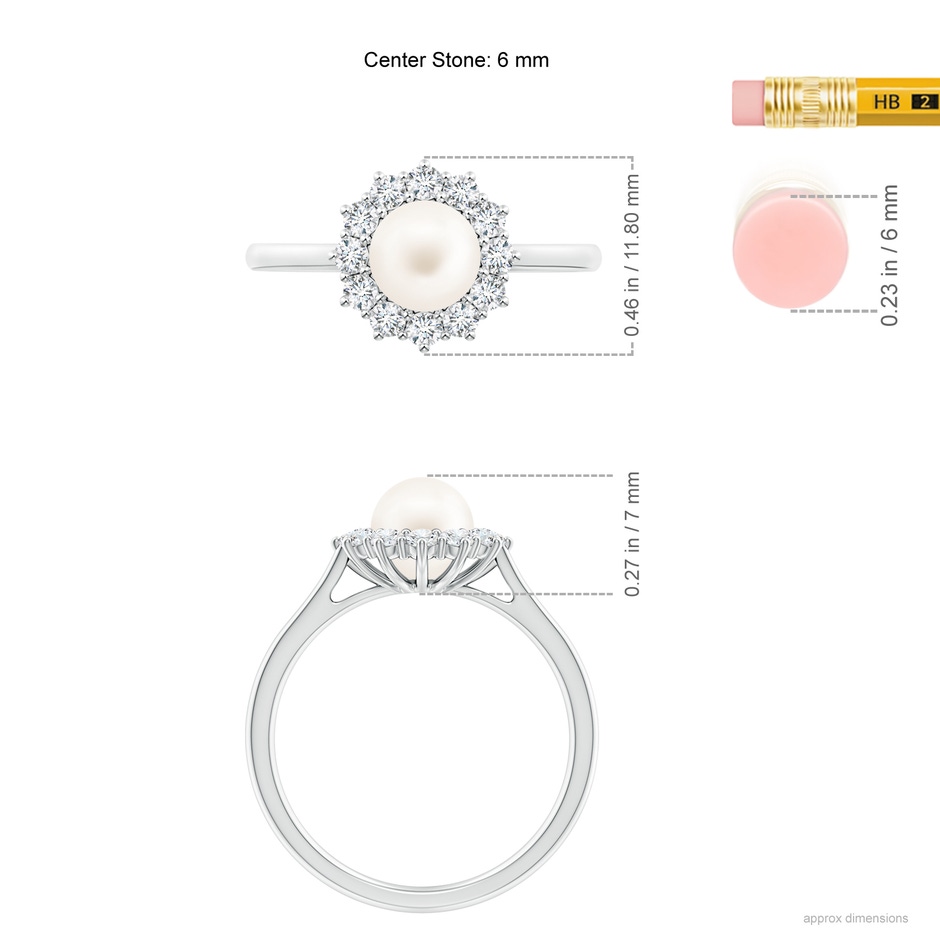 6mm AA Princess Diana Inspired Freshwater Pearl Ring in P950 Platinum ruler
