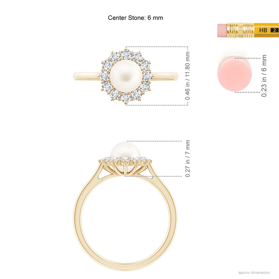6mm AA Princess Diana Inspired Freshwater Pearl Ring in Yellow Gold ruler