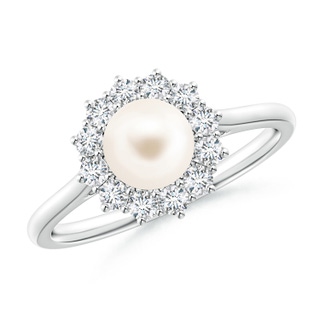6mm AAA Princess Diana Inspired Freshwater Pearl Ring in White Gold