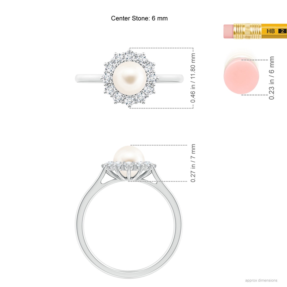 6mm AAA Princess Diana Inspired Freshwater Pearl Ring in White Gold ruler