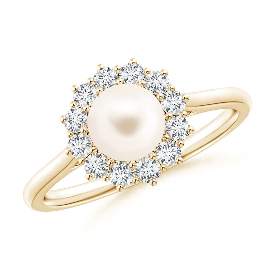 6mm AAA Princess Diana Inspired Freshwater Pearl Ring in Yellow Gold 