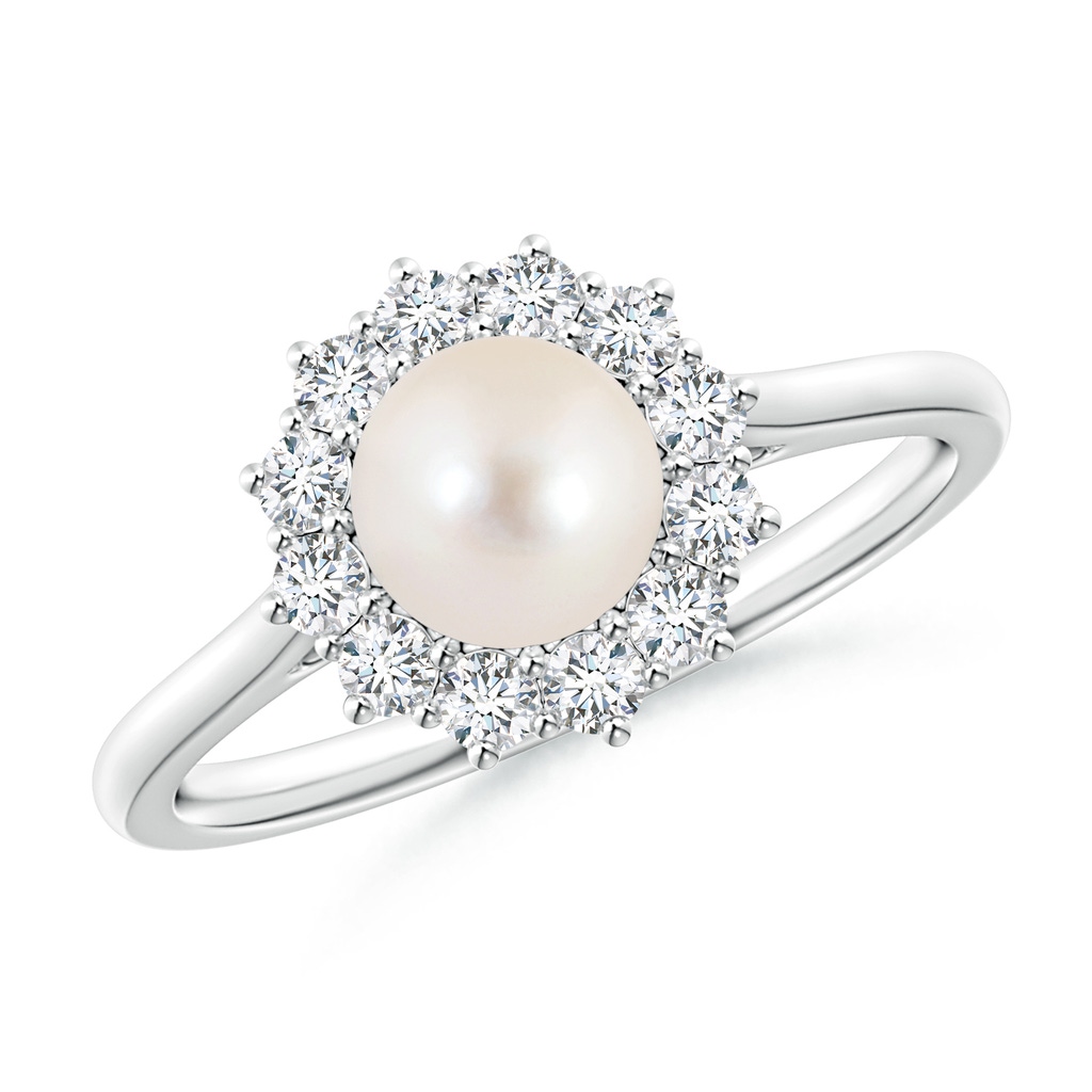 6mm AAAA Princess Diana Inspired Freshwater Pearl Ring in White Gold