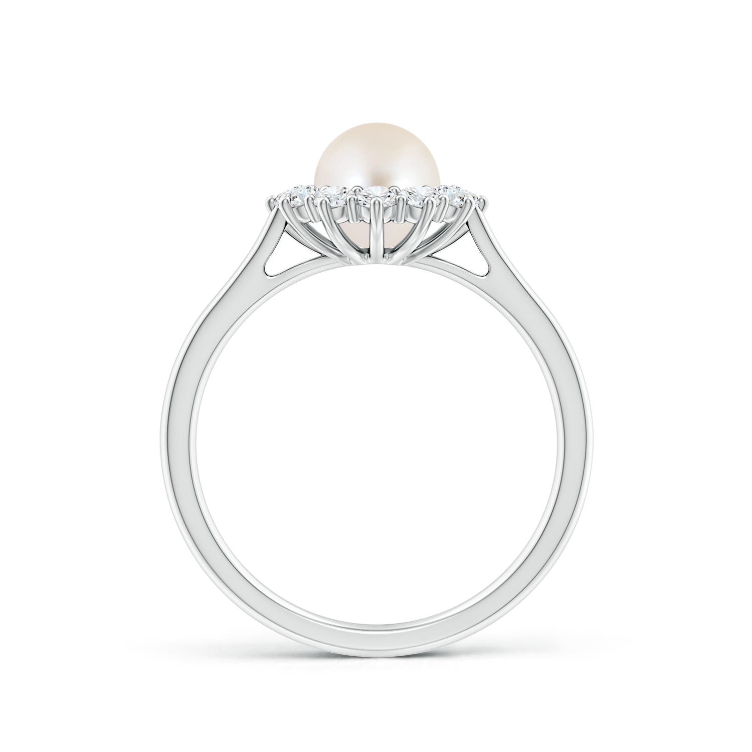 6mm AAAA Princess Diana Inspired Freshwater Pearl Ring in White Gold - side 2