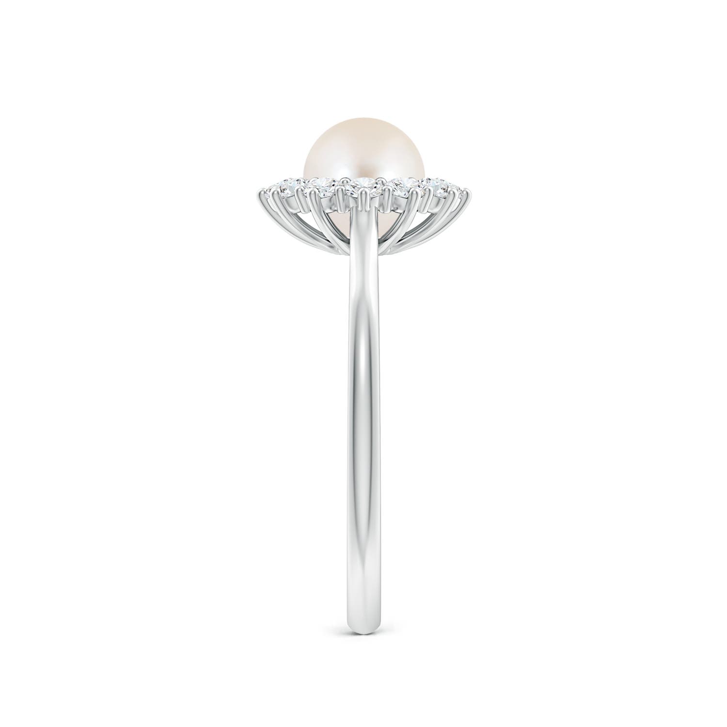 6mm AAAA Princess Diana Inspired Freshwater Pearl Ring in White Gold - side 3