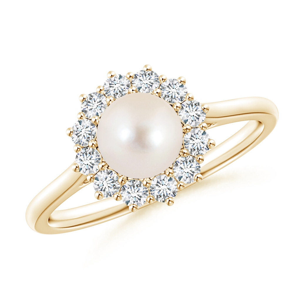 6mm AAAA Princess Diana Inspired Freshwater Pearl Ring in Yellow Gold