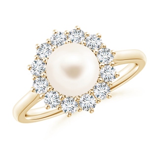 7mm AAA Princess Diana Inspired Freshwater Pearl Ring in Yellow Gold