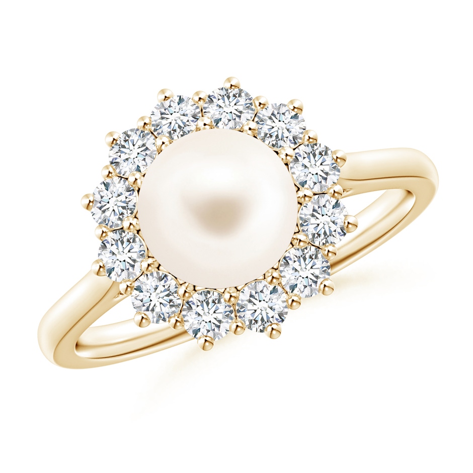 7mm AAA Princess Diana Inspired Freshwater Pearl Ring in Yellow Gold 