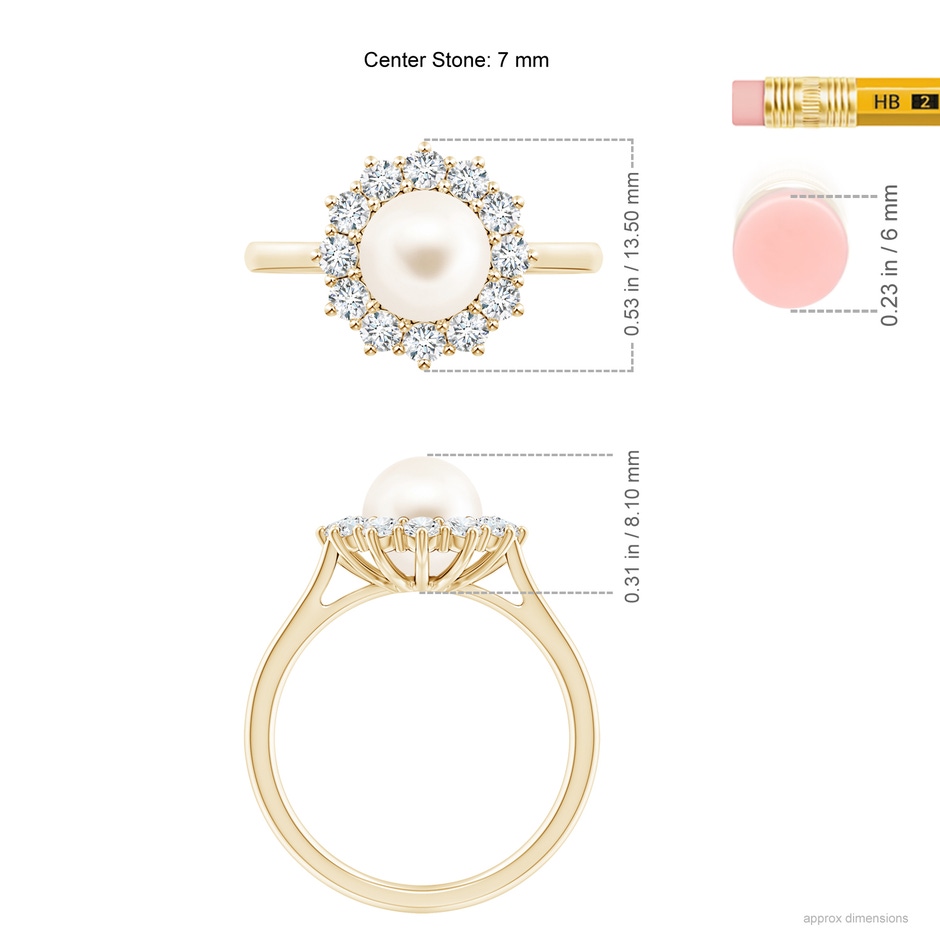 7mm AAA Princess Diana Inspired Freshwater Pearl Ring in Yellow Gold ruler