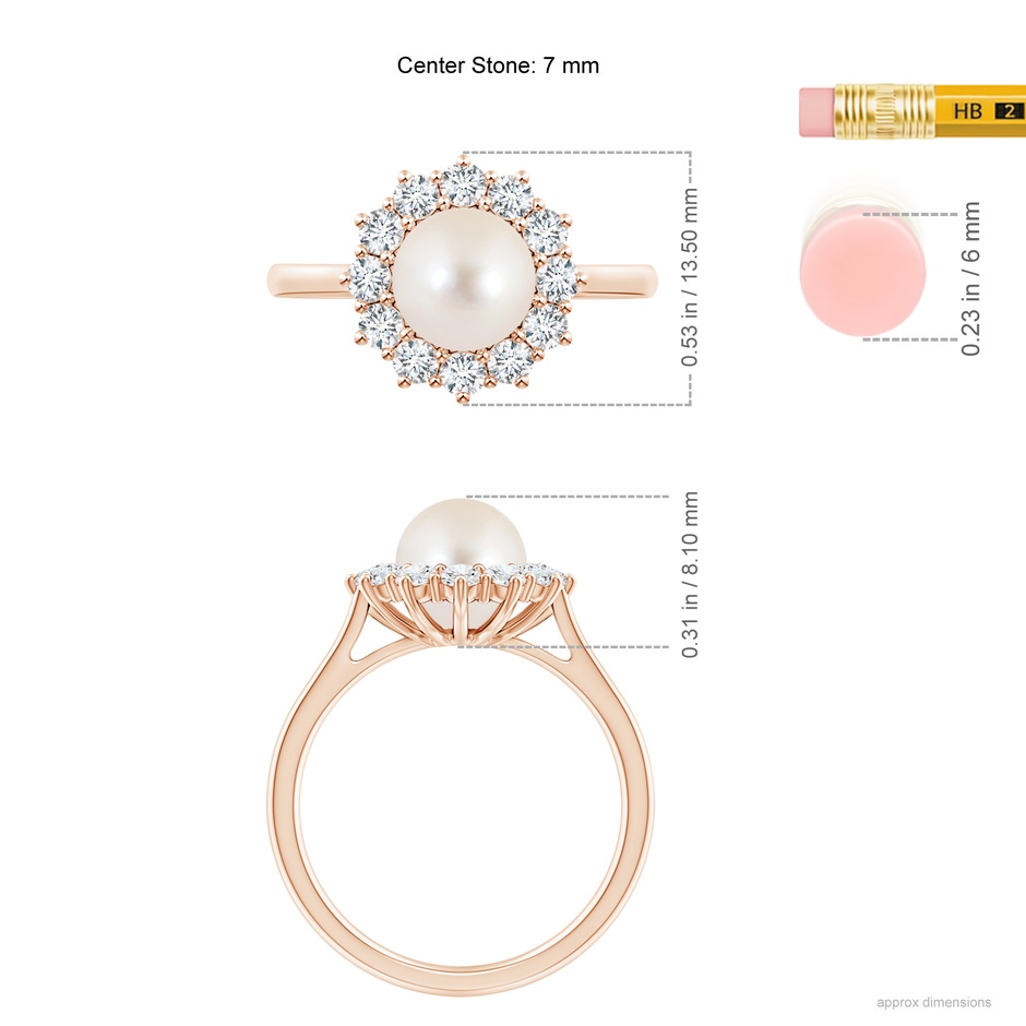 7mm AAAA Princess Diana Inspired Freshwater Pearl Ring in Rose Gold ruler