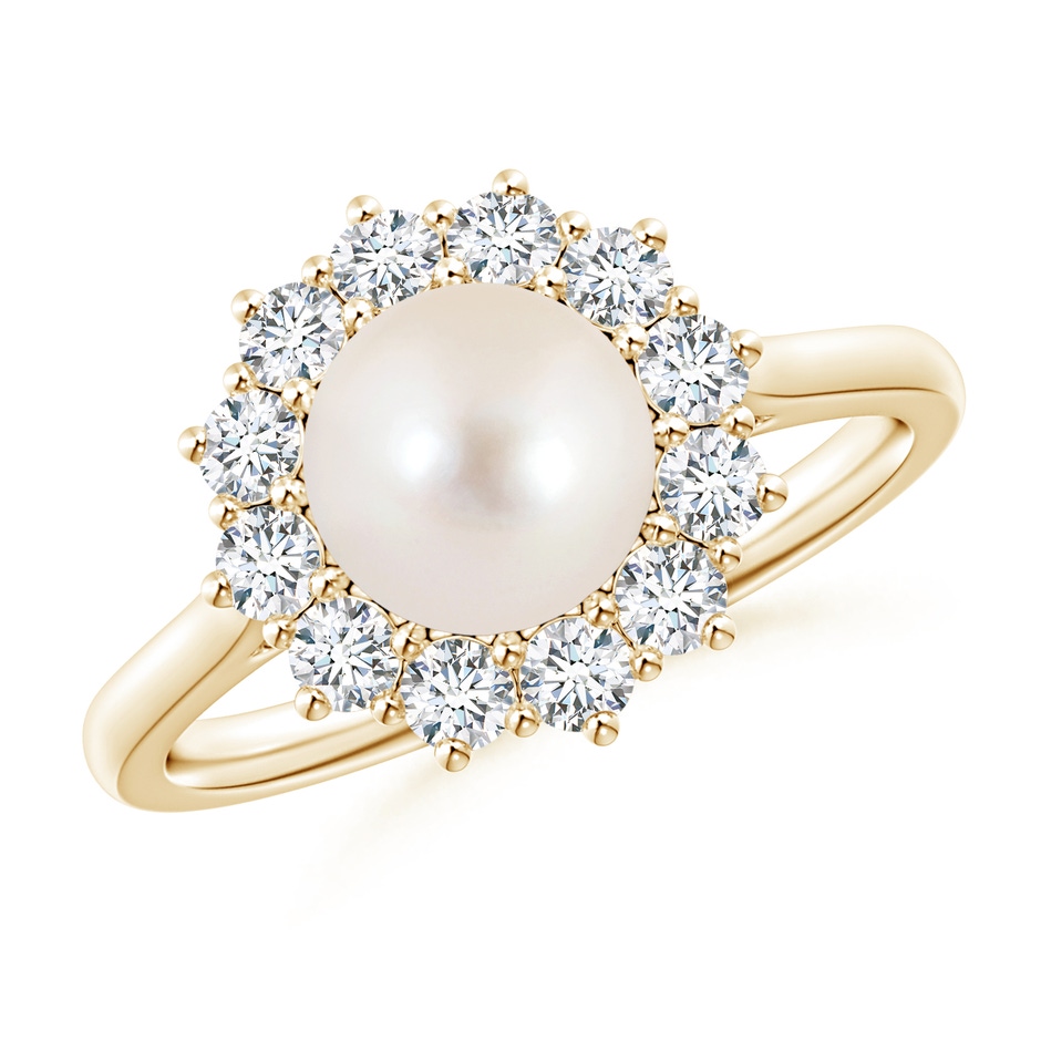 7mm AAAA Princess Diana Inspired Freshwater Pearl Ring in Yellow Gold 