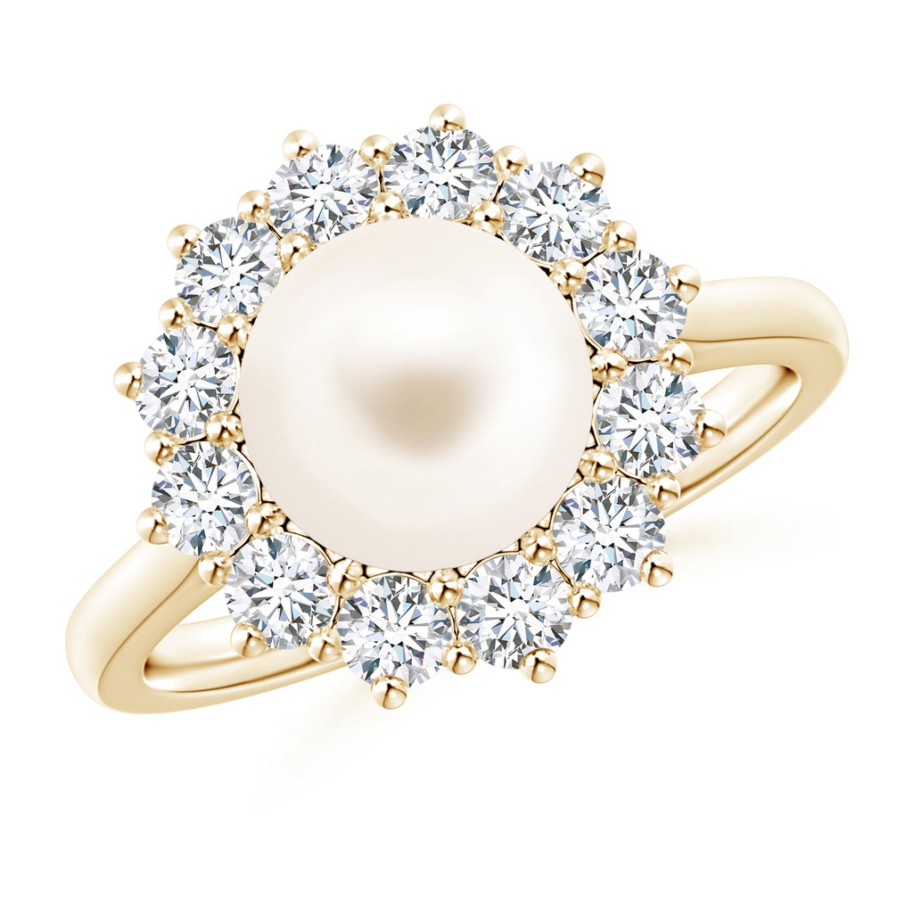 8mm AAA Princess Diana Inspired Freshwater Pearl Ring in Yellow Gold