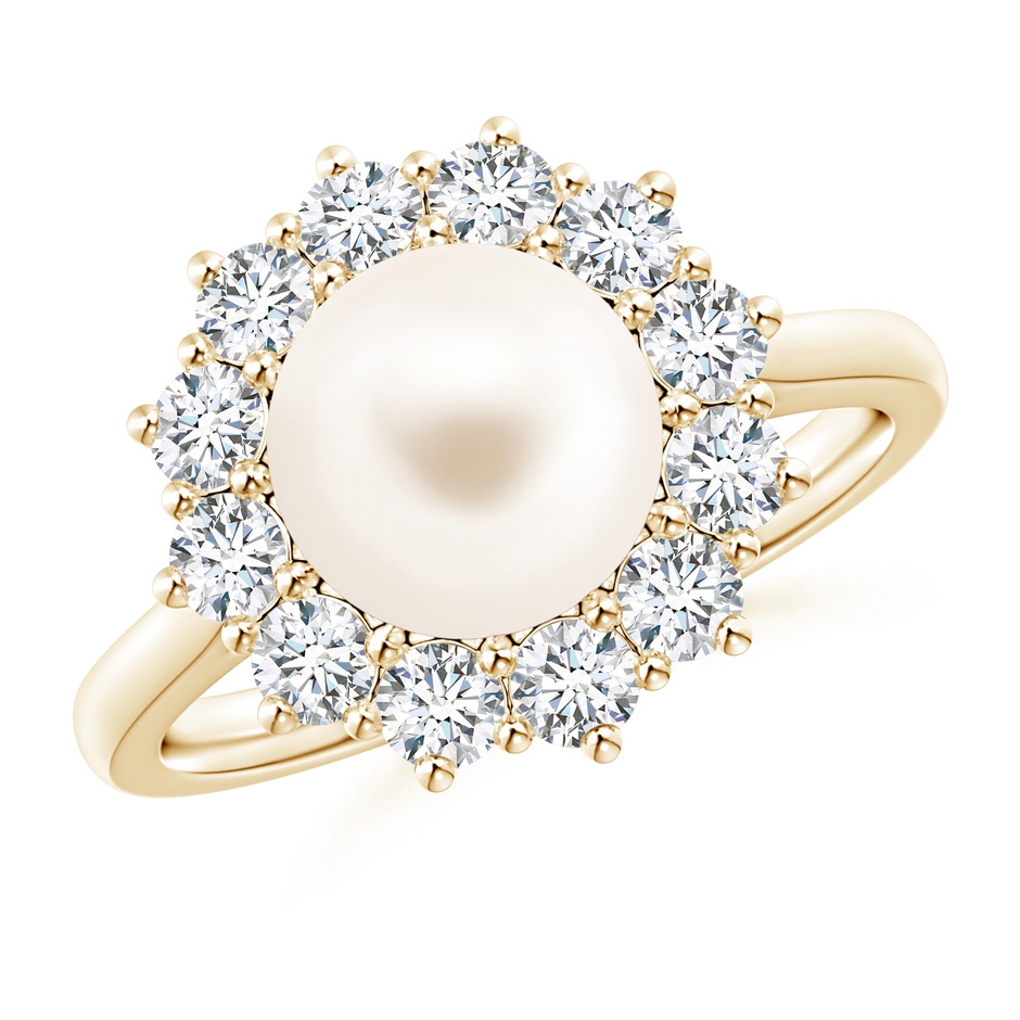 8mm AAA Princess Diana Inspired Freshwater Pearl Ring in Yellow Gold 