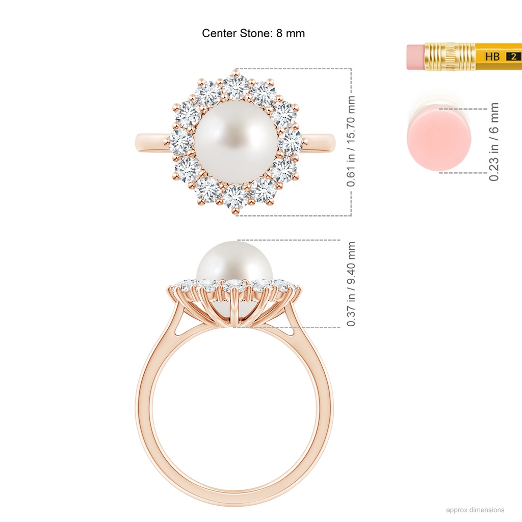 8mm AAA Princess Diana Inspired South Sea Pearl Ring in Rose Gold Ruler