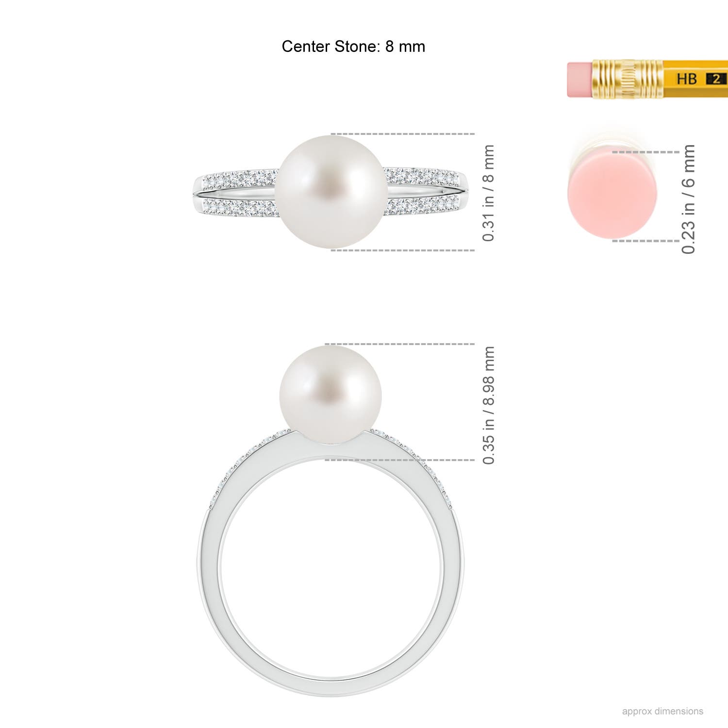 8mm AAA South Sea Pearl Double Shank Ring in White Gold - ruler