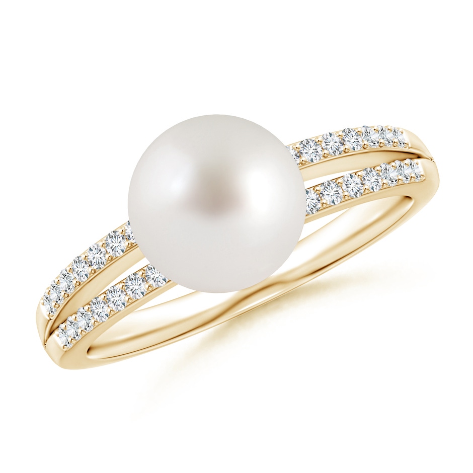 8mm AAA South Sea Pearl Double Shank Ring in Yellow Gold 