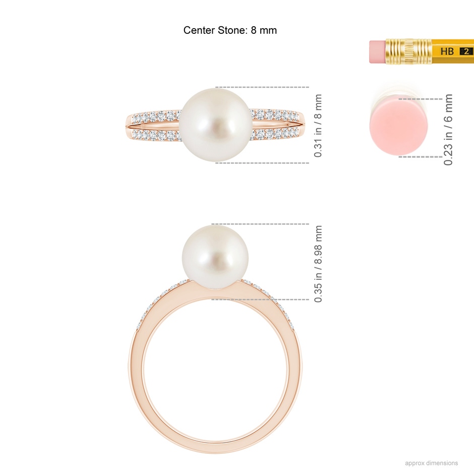 8mm AAAA South Sea Pearl Double Shank Ring in Rose Gold ruler