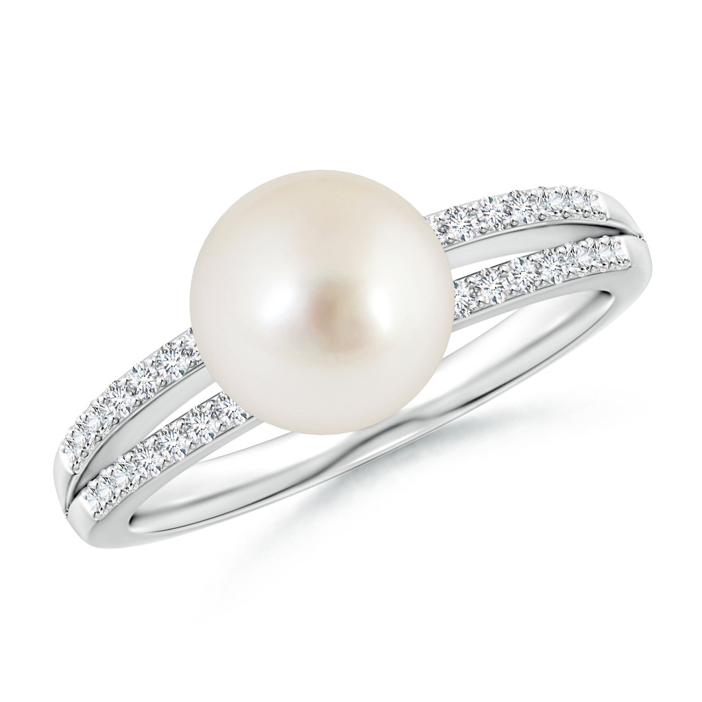 8mm AAAA South Sea Pearl Double Shank Ring in White Gold