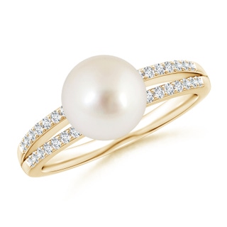 8mm AAAA South Sea Pearl Double Shank Ring in Yellow Gold