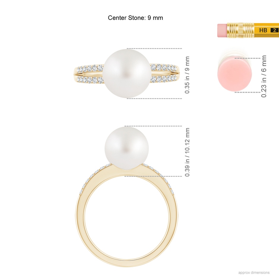 9mm AA South Sea Pearl Double Shank Ring in Yellow Gold ruler