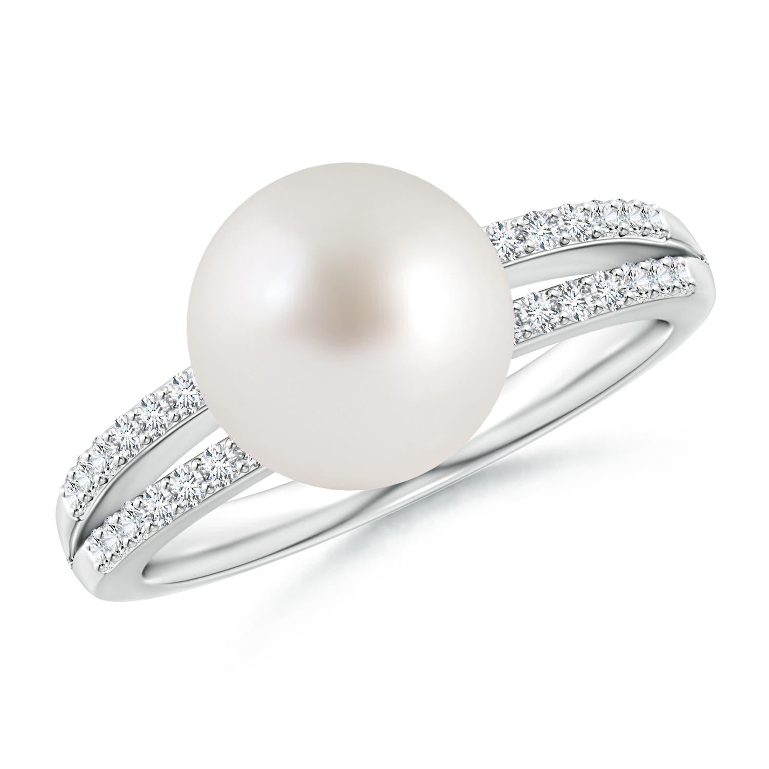 9mm AAA South Sea Pearl Double Shank Ring in White Gold