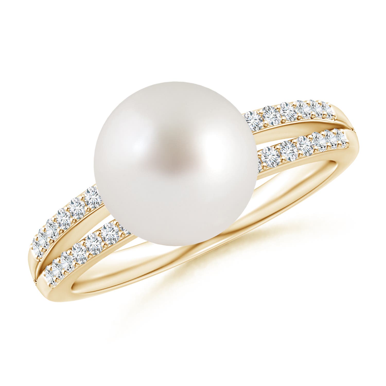 9mm AAA South Sea Pearl Double Shank Ring in Yellow Gold