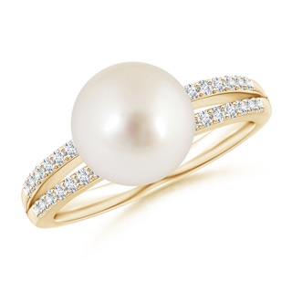 9mm AAAA South Sea Pearl Double Shank Ring in Yellow Gold