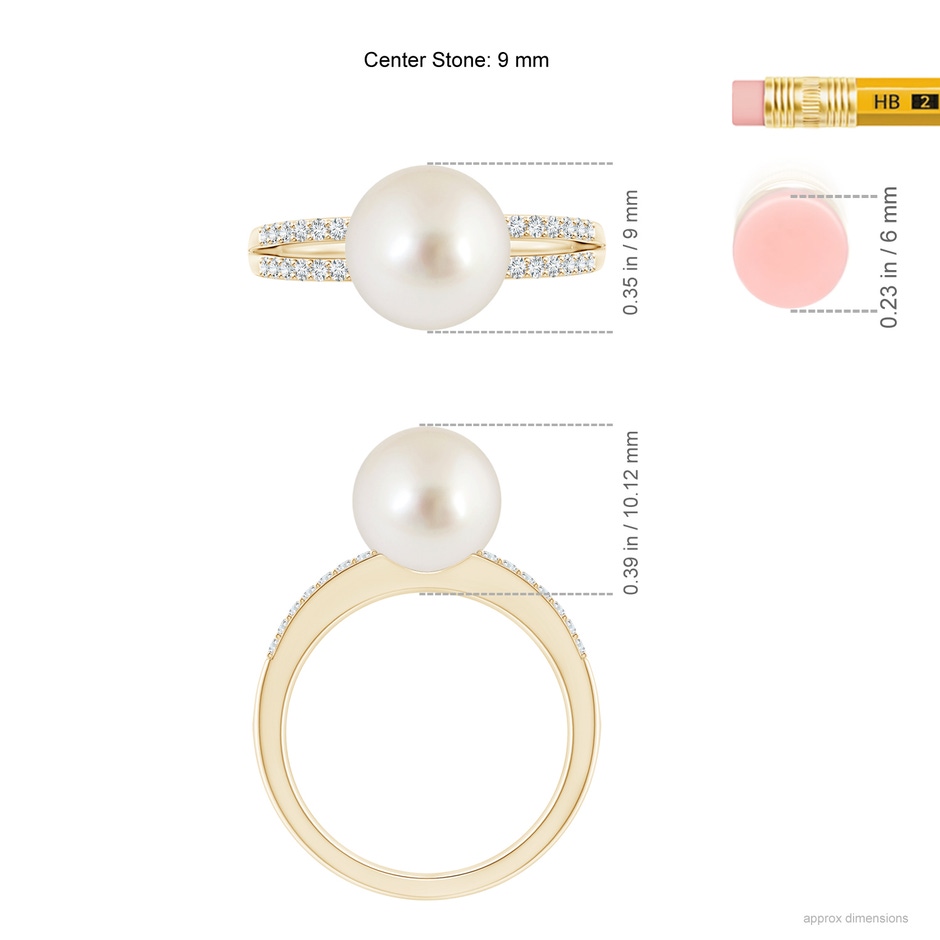 9mm AAAA South Sea Pearl Double Shank Ring in Yellow Gold ruler