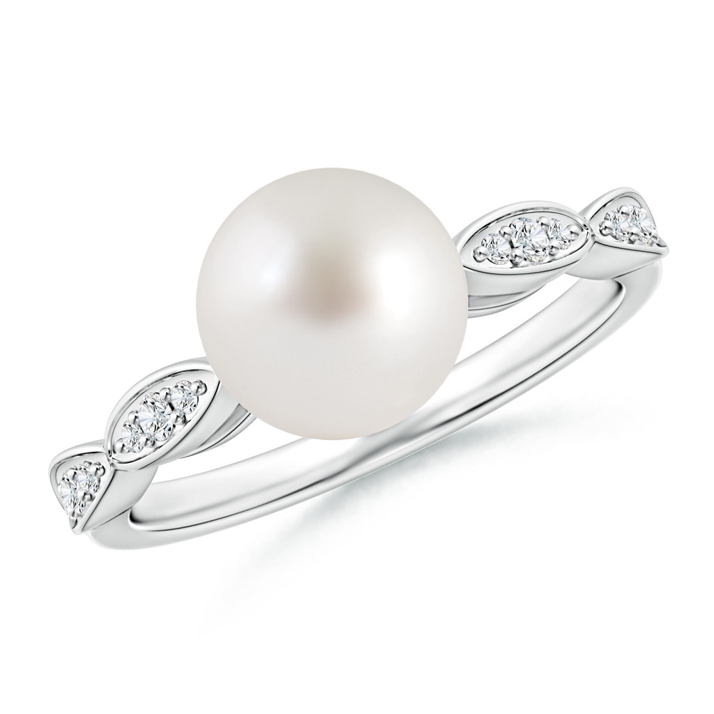 8mm AAA South Sea Pearl Ring with Marquise Motifs in White Gold