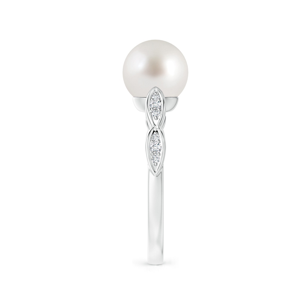 8mm AAA South Sea Pearl Ring with Marquise Motifs in White Gold Side 2