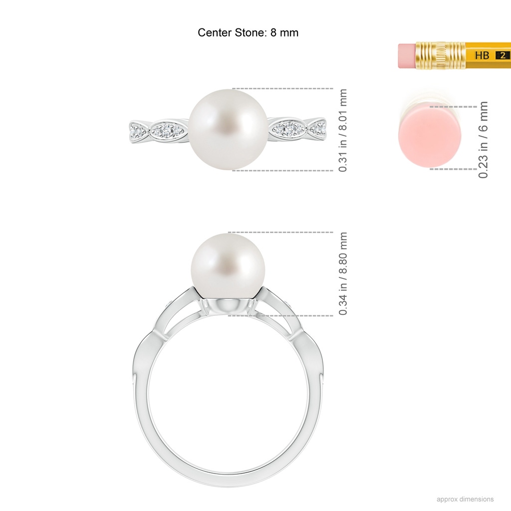 8mm AAA South Sea Pearl Ring with Marquise Motifs in White Gold Ruler